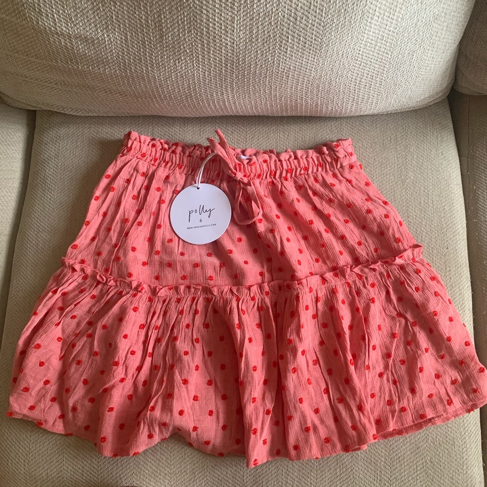 Princess Polly pink and red polka dot skirt